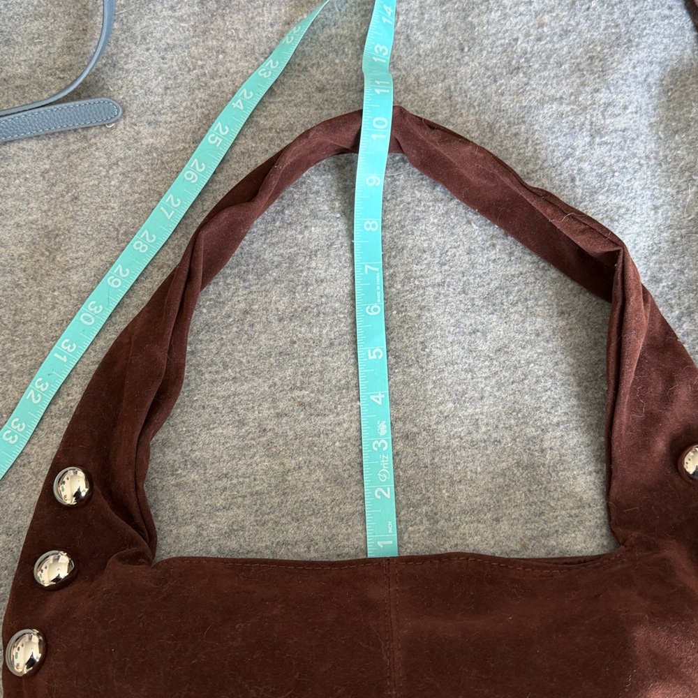 Brown Suede Studded Hobo Shoulder Bag - Picture 3 of 6